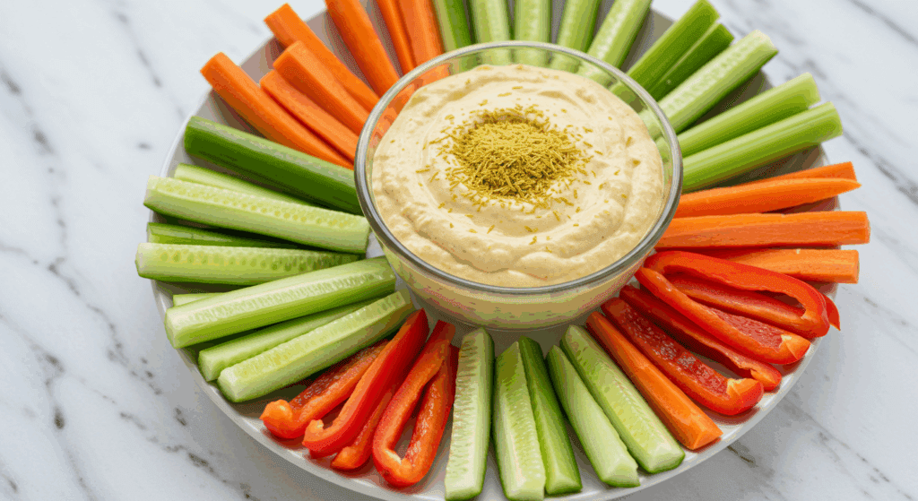 Cheesy Cashew Dip with Veggie Sticks