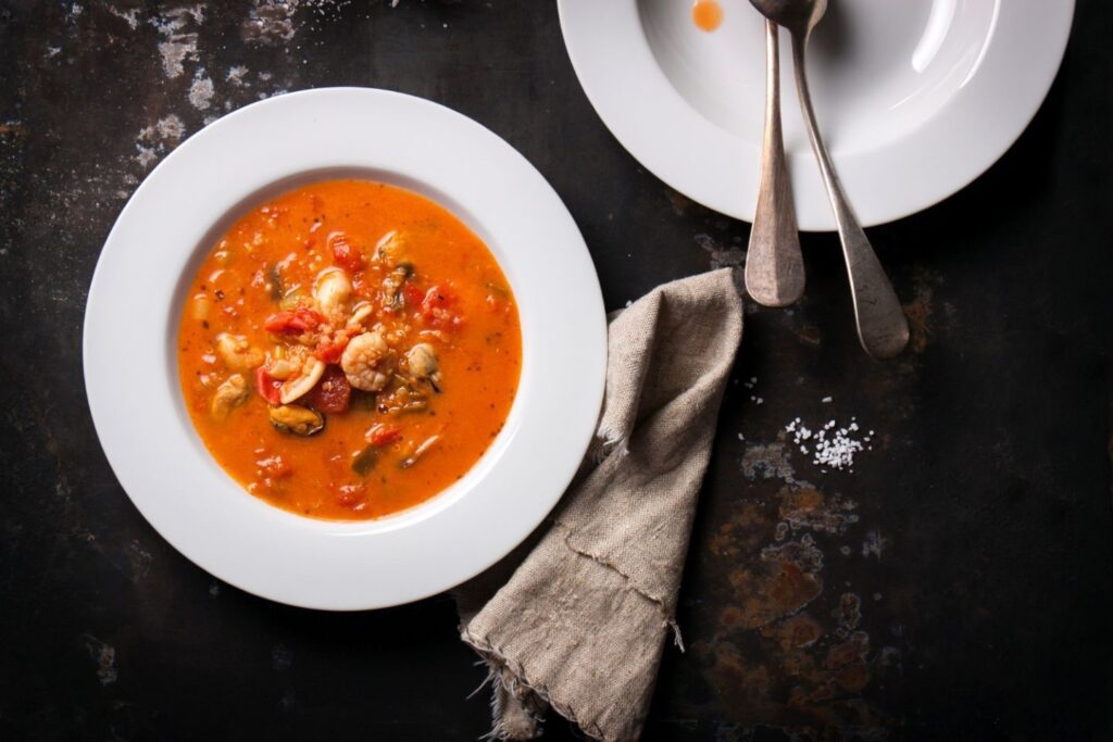 A bowl of shrimp soup.